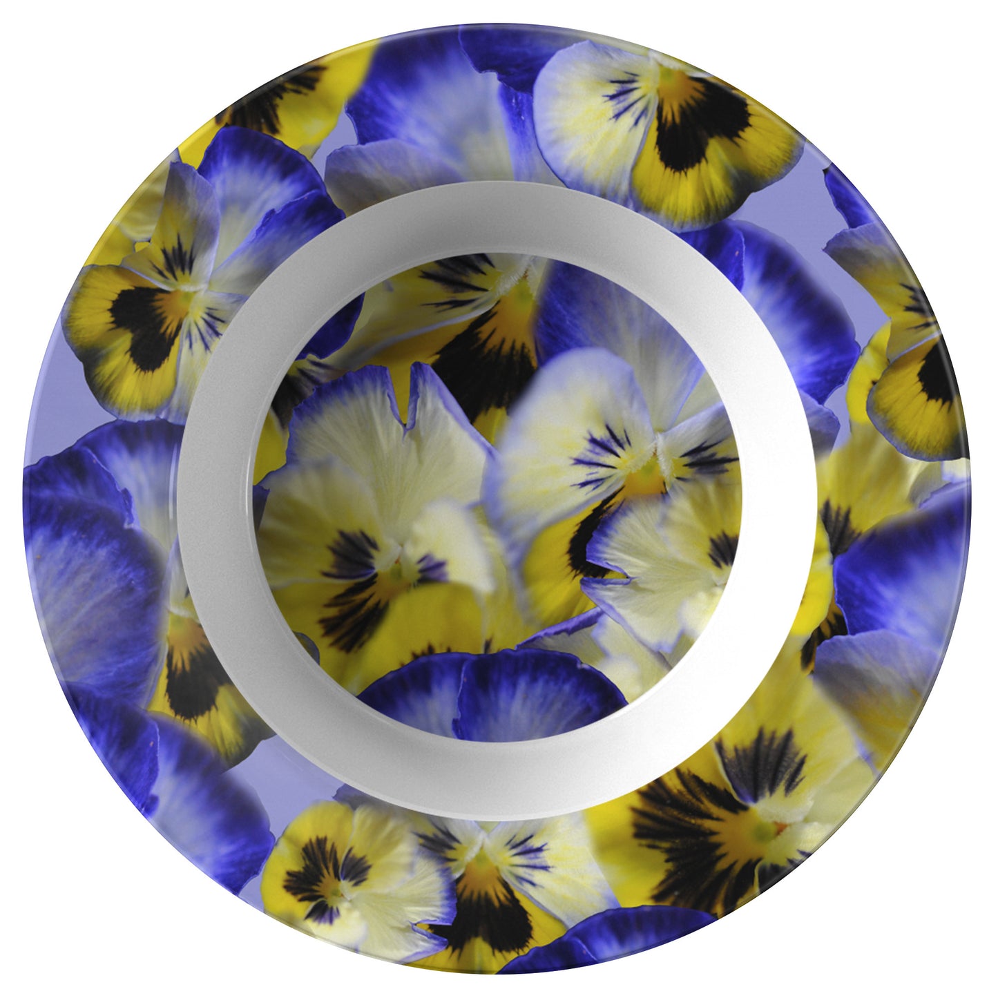 Blue and Yellow Pansies Collage Dinner Bowl