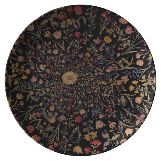 Medieval Flowers on Black Dinner Plate