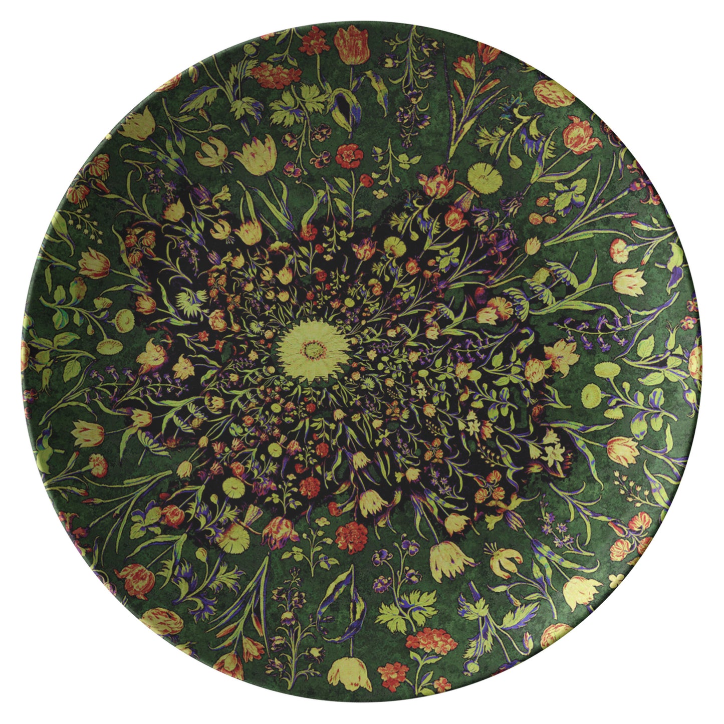 Medieval Flowers on Green Dinner Plate