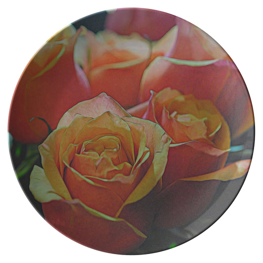 Pink and Orange Rose Bouquet Dinner Plate