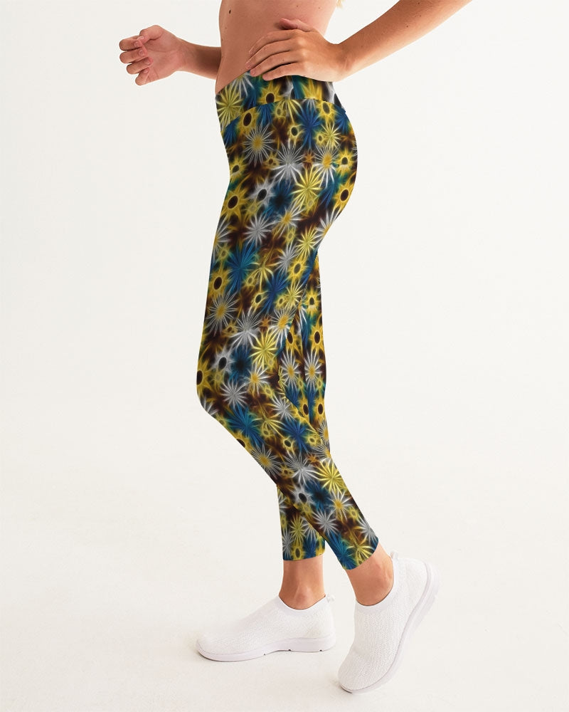 Blue and Yellow Glowing Daisies Women's All-Over Print Yoga Pants