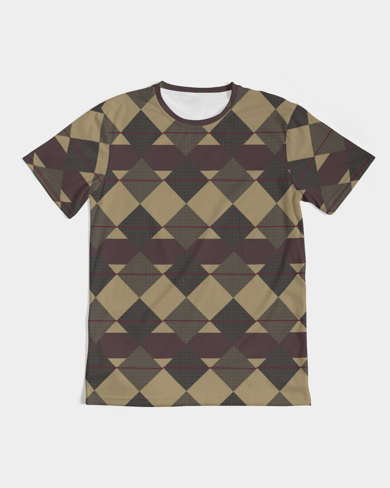 Checkered Brown Plaid Argyle Men's All-Over Print Tee