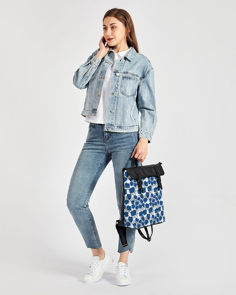 Blue Roses Casual Flap Backpack