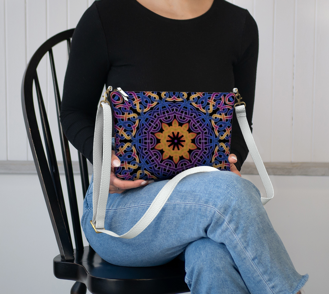 Blue Gold Celtic Kaleidoscope Vegan Crossbody Purse