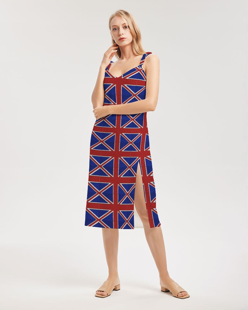 British Flag Pattern Women's All-Over Print Tie Strap Split Dress