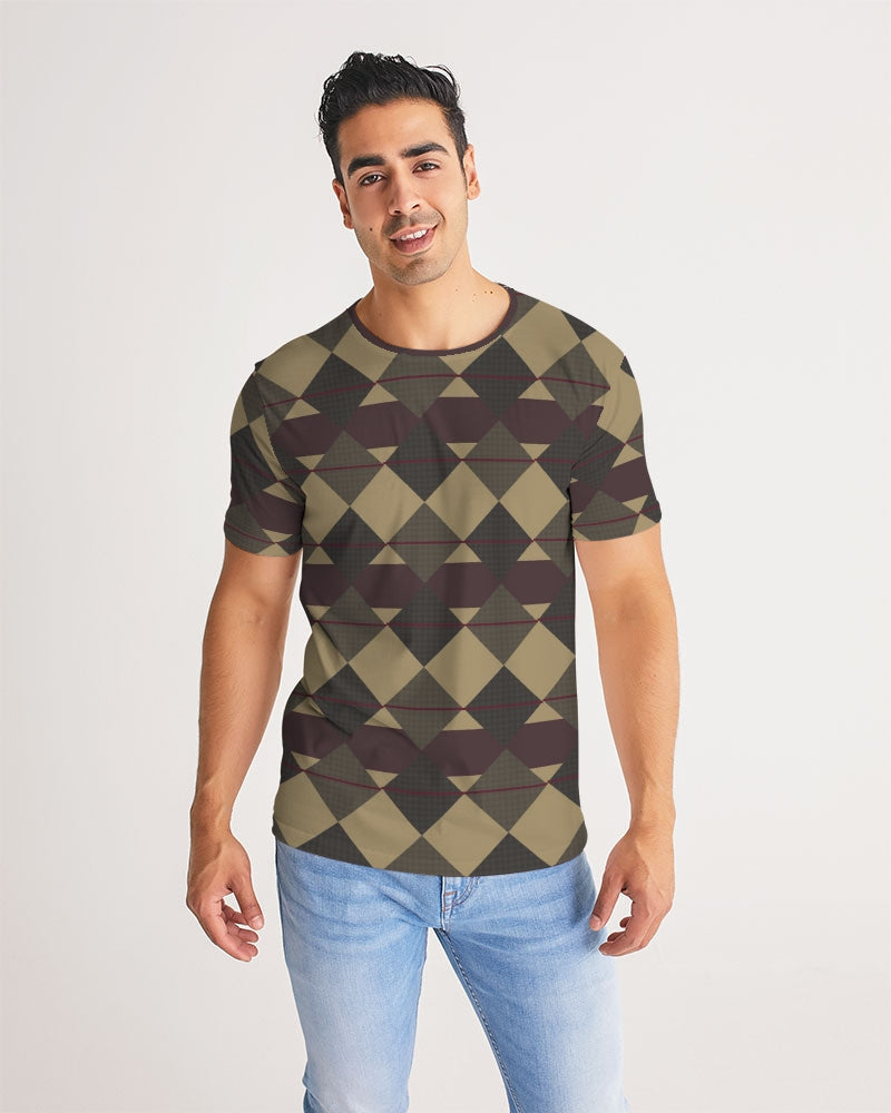 Checkered Brown Plaid Argyle Men's All-Over Print Tee