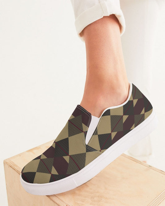 Checkered Brown Plaid Argyle Women's Slip-On Canvas Shoe