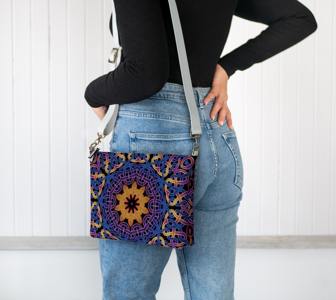 Blue Gold Celtic Kaleidoscope Vegan Crossbody Purse