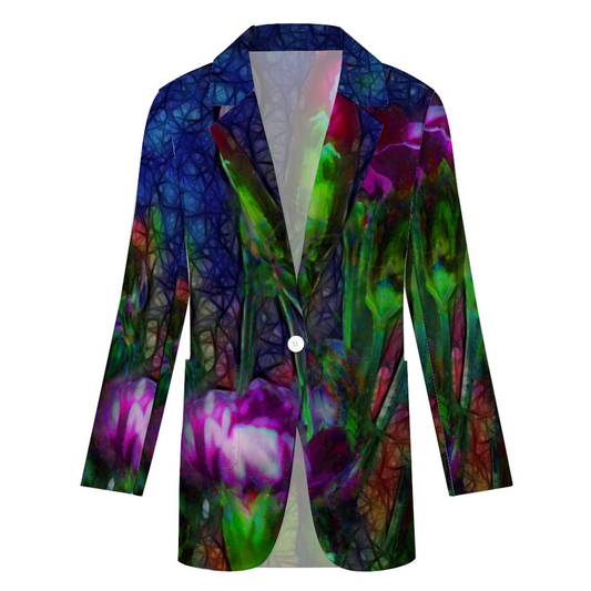 Abstract Pink Carnations Custom Women's Casual Suit All Over Print Blazer Coat Fashion Light Coat