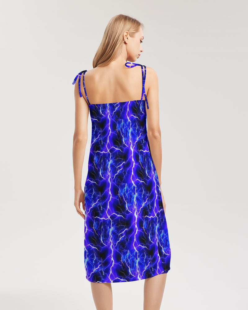 Blue Lightning Women's All-Over Print Tie Strap Split Dress