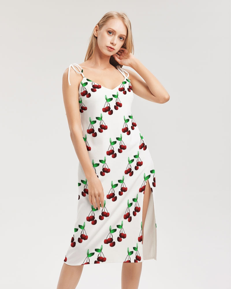 Cherries Pattern Women's All-Over Print Tie Strap Split Dress