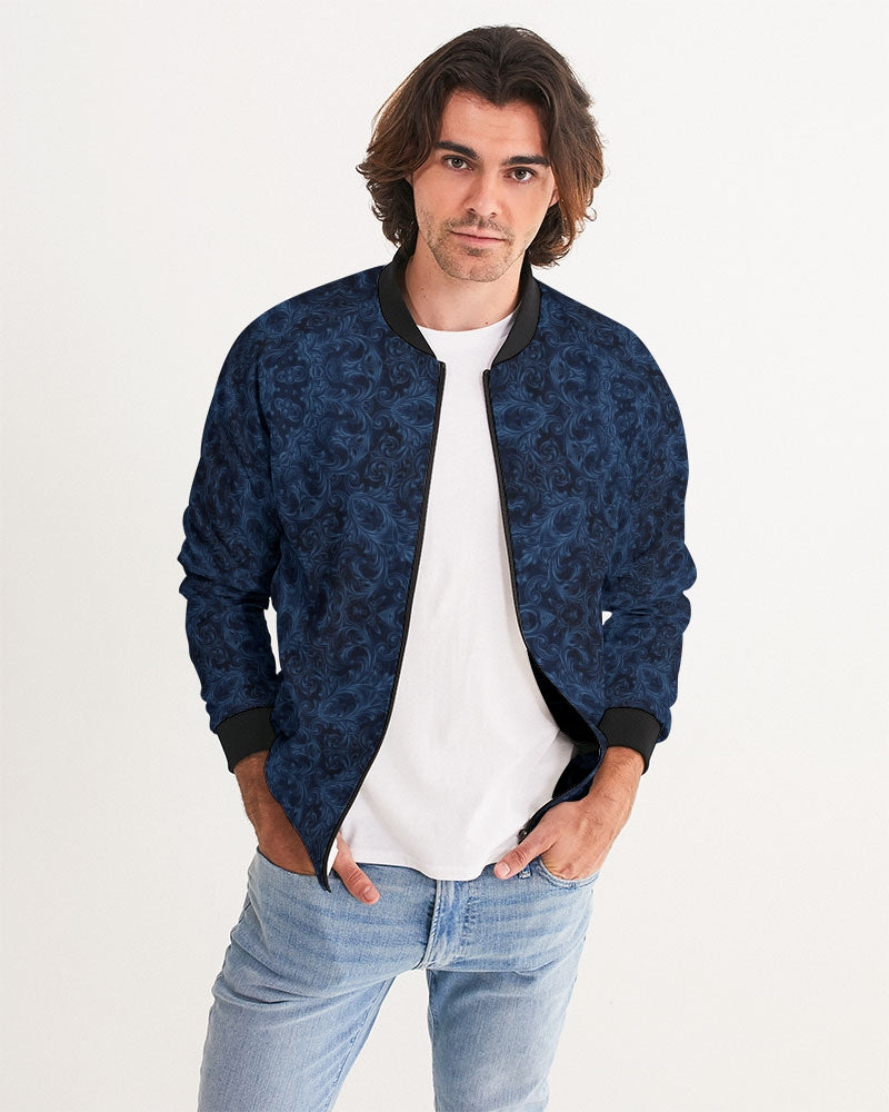 Blue Faux Velvet Kaleidoscope Men's All-Over Print Bomber Jacket