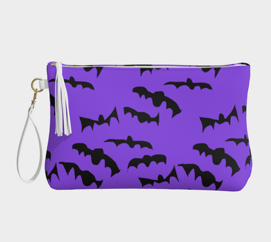 Bats Pattern Vegan Leather Makeup Bag