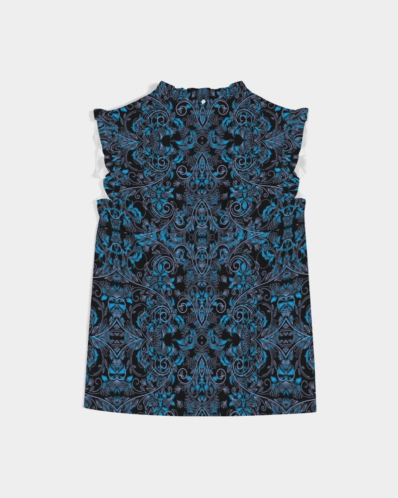 Blue Vines and Lace Women's All-Over Print Ruffle Sleeve Top