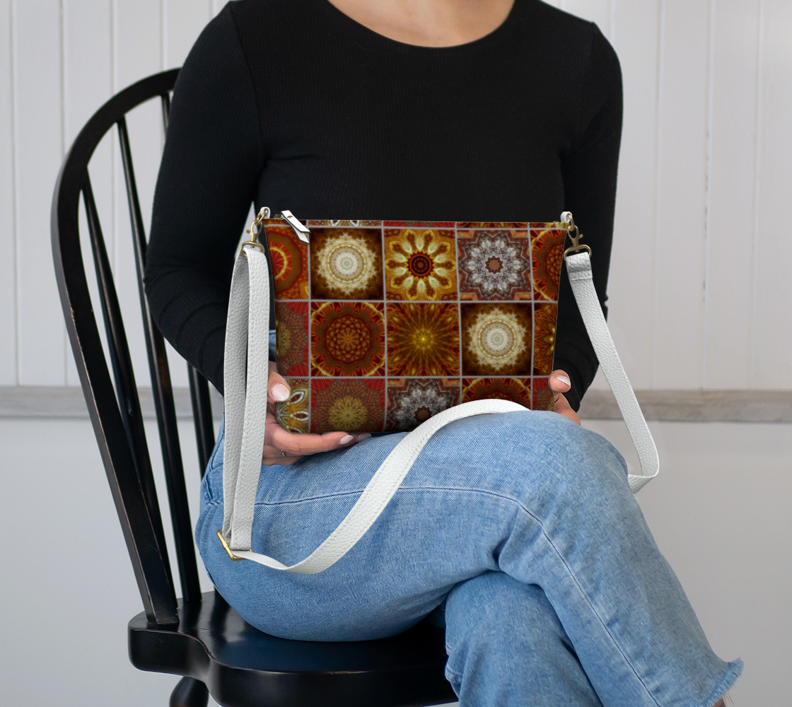 Gold Kaleidoscope Quilt Vegan Crossbody Purse