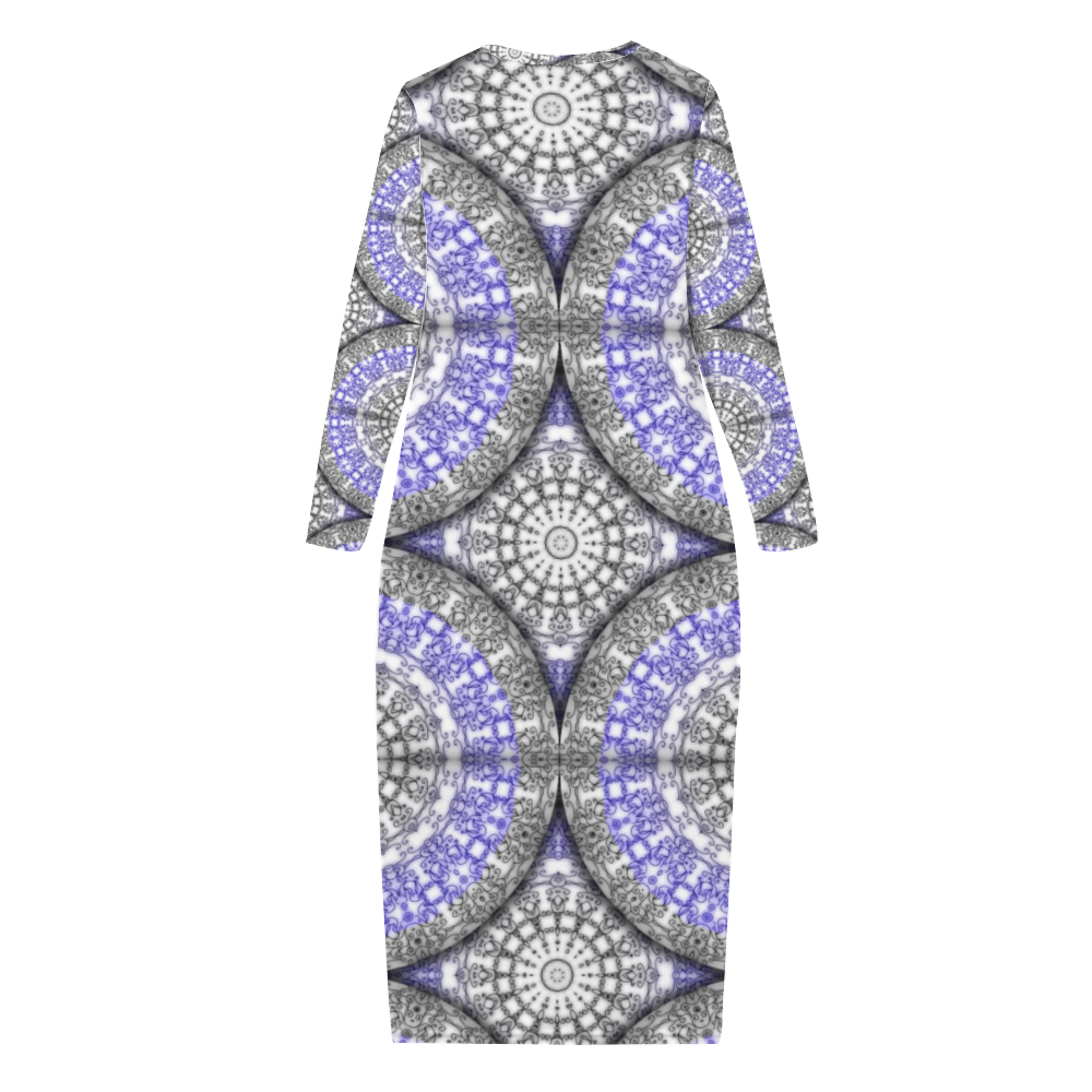 blue and White Vines Pattern Custom Women's Long Sleeve Dress Summer All Over Print Stylish Long Dress