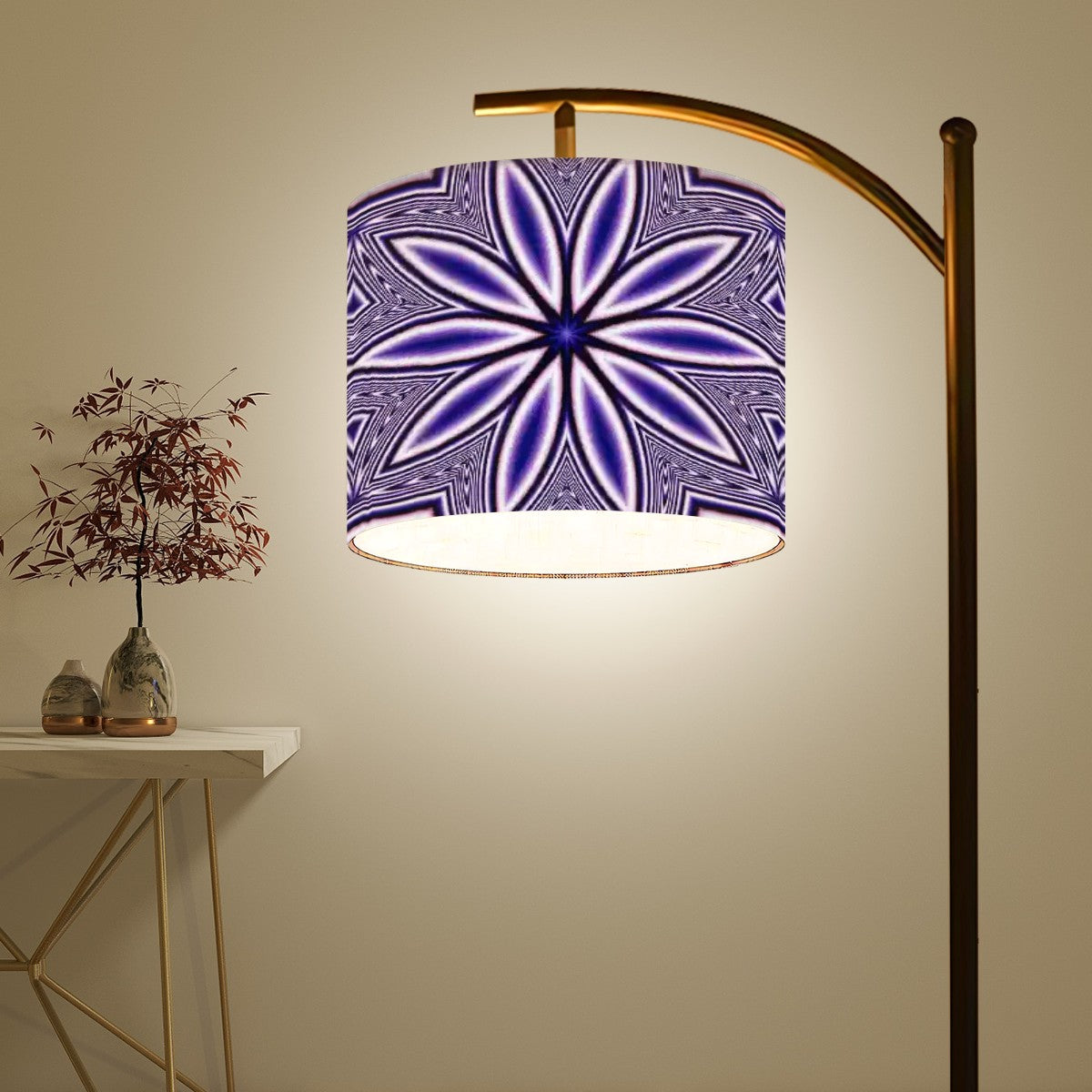 Arc Floor Lamp (Made in USA) Blue Fractal Flowers