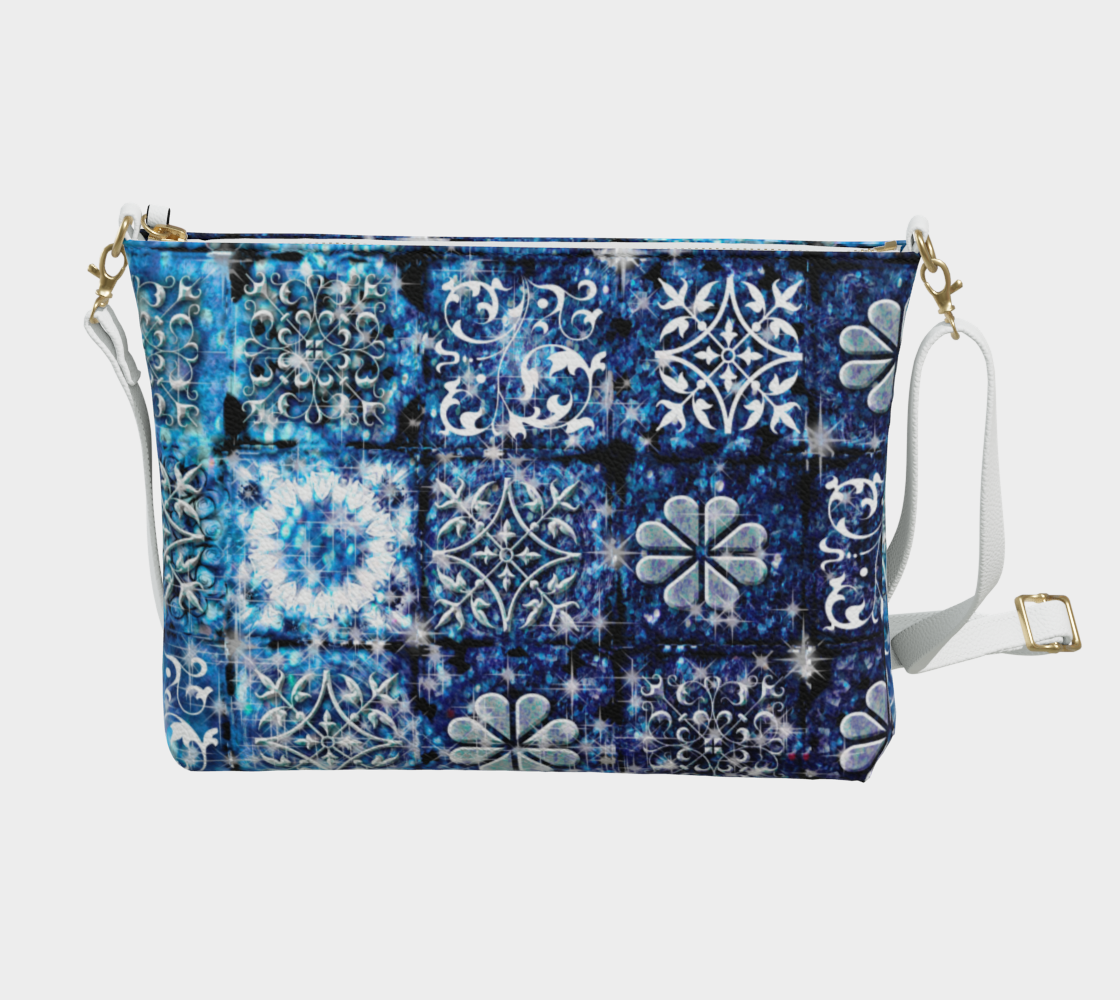 Blue Ice Crystals Motif Vegan Crossbody Purse