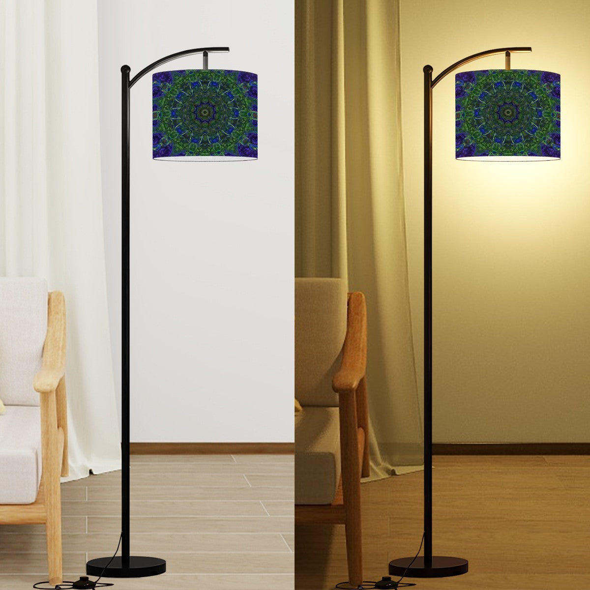 Arc Floor Lamp (Made in USA) Blue Green Ribbon Kaleidoscope