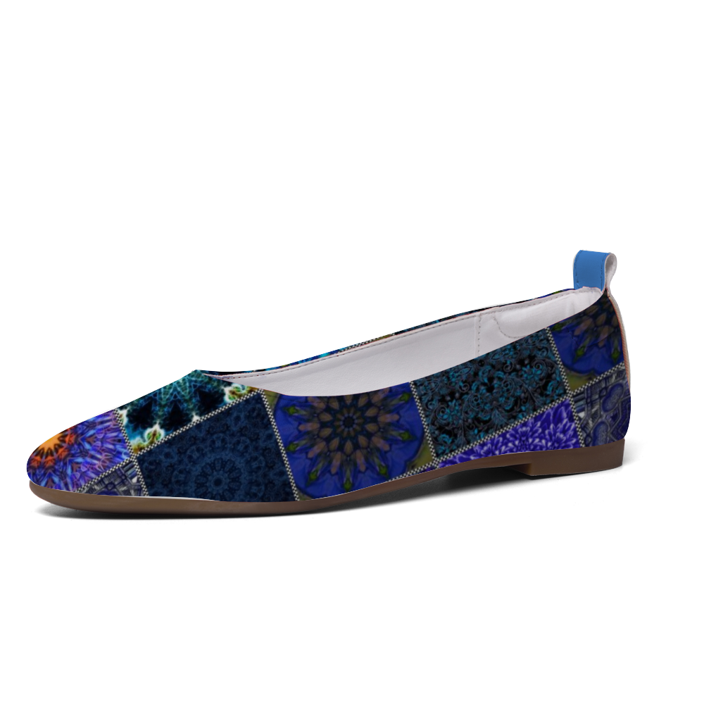 Blue Crazy Quilt Custom Unisex Flat Shoes Leather Shoes Comfortable Round Toe Slip