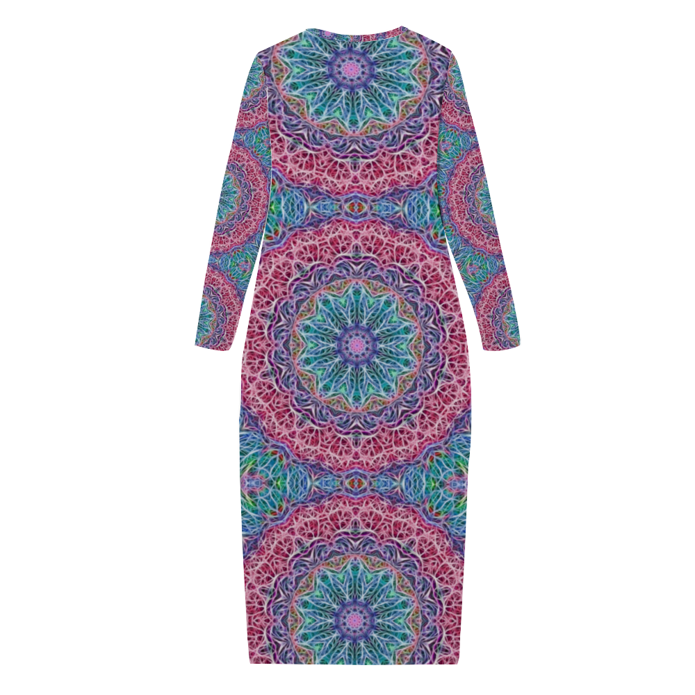 blue and Pink Kaleidoscope Custom Women's Long Sleeve Dress Summer All Over Print Stylish Long Dress
