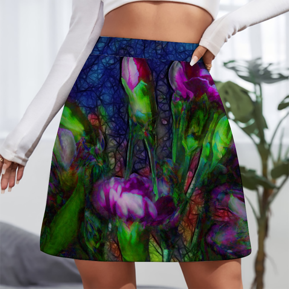 Abstract Pink Carnations Custom Short Skirt Fashionable Versatile Double-Layer Skirt