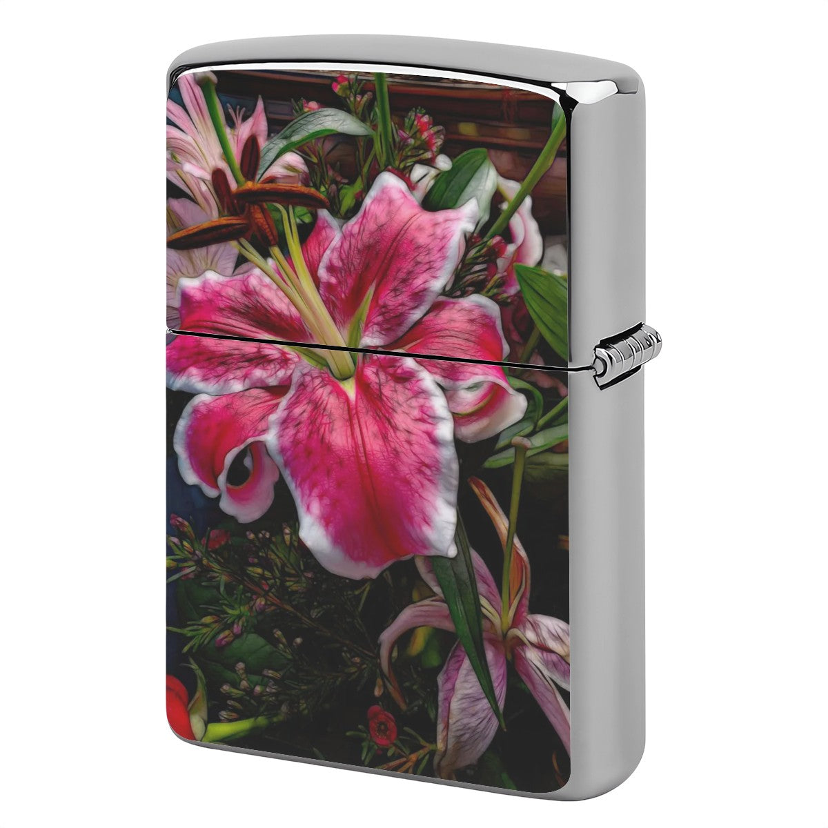 Metal Lighter Case Big Petaled Pink and White Lily