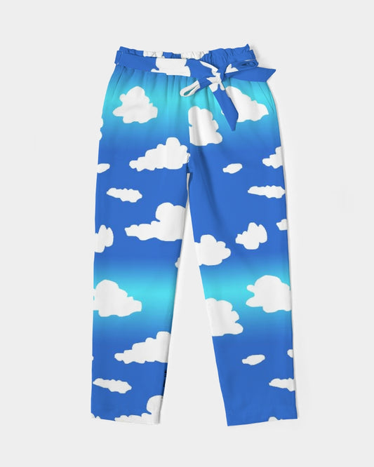 Clouds Pattern Women's All-Over Print Belted Tapered Pants