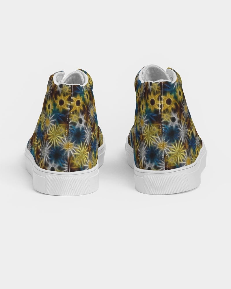 Blue and Yellow Glowing Daisies Women's Hightop Canvas Shoe