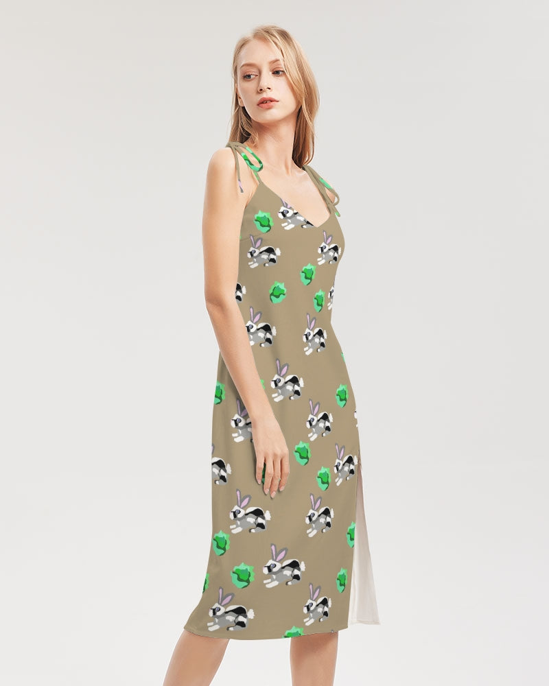 Bunnies Pattern Women's All-Over Print Tie Strap Split Dress