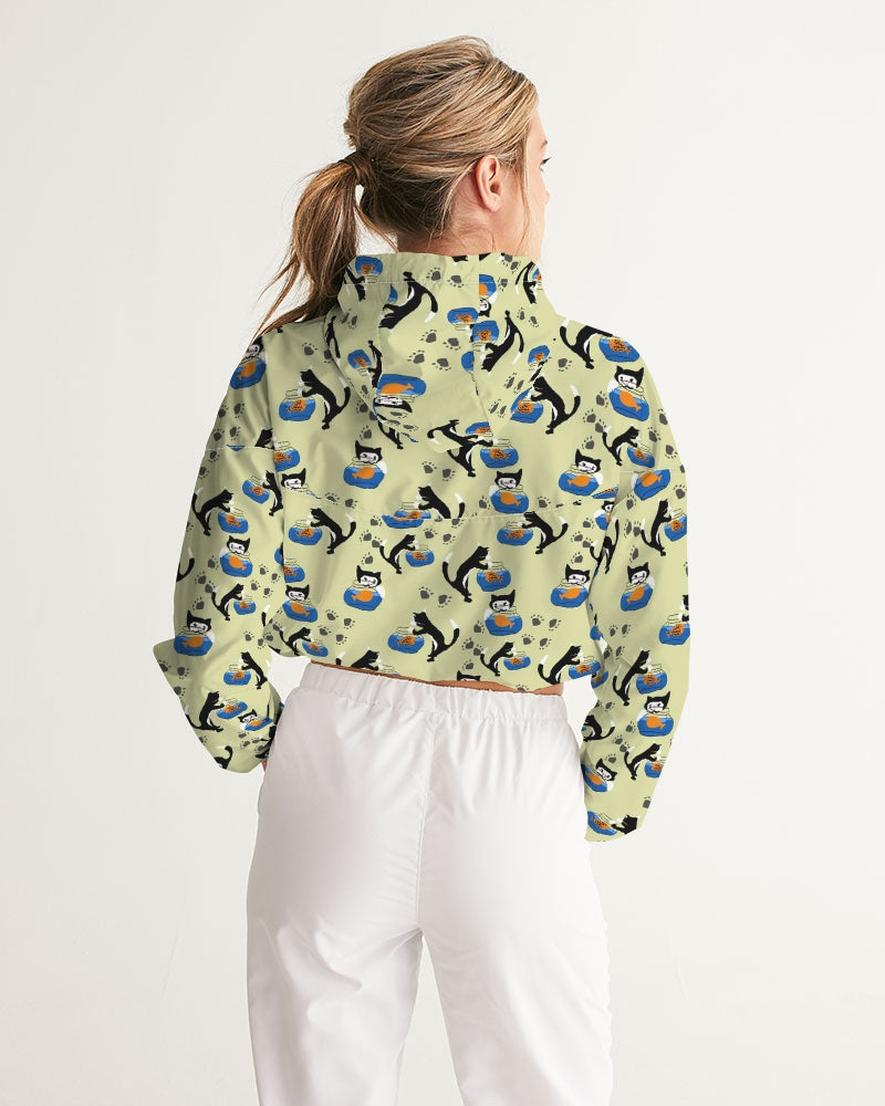 Cat and a Fishbowl Women's All-Over Print Cropped Windbreaker