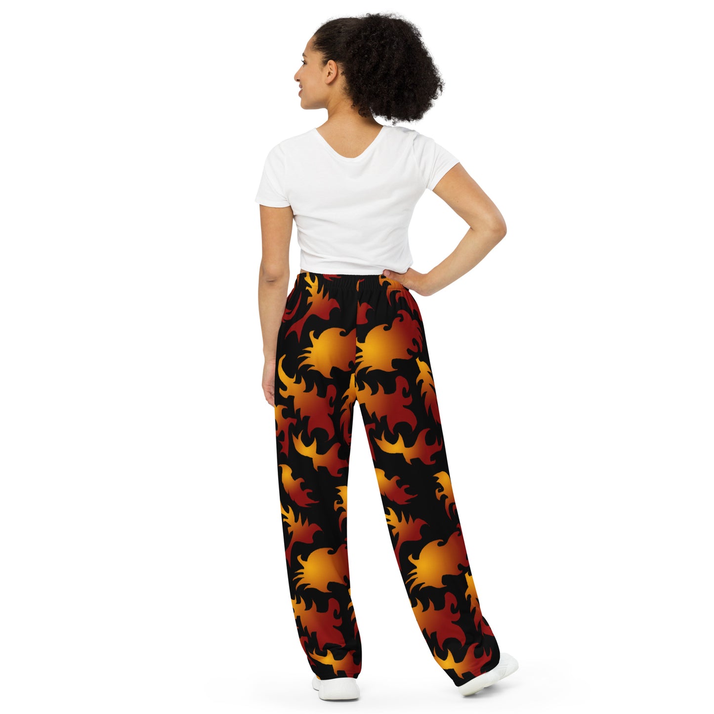 Abstract Flames Pattern All-over print unisex wide-leg pants