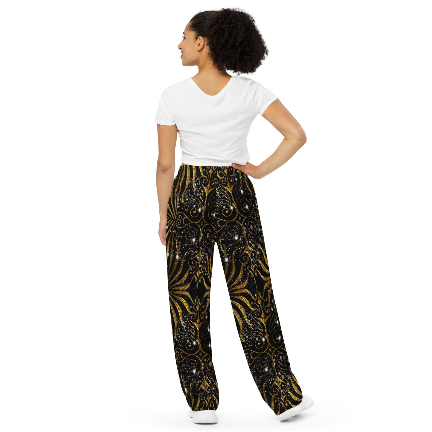 Black and Gold Victorian Sparkle All-over print unisex wide-leg pants