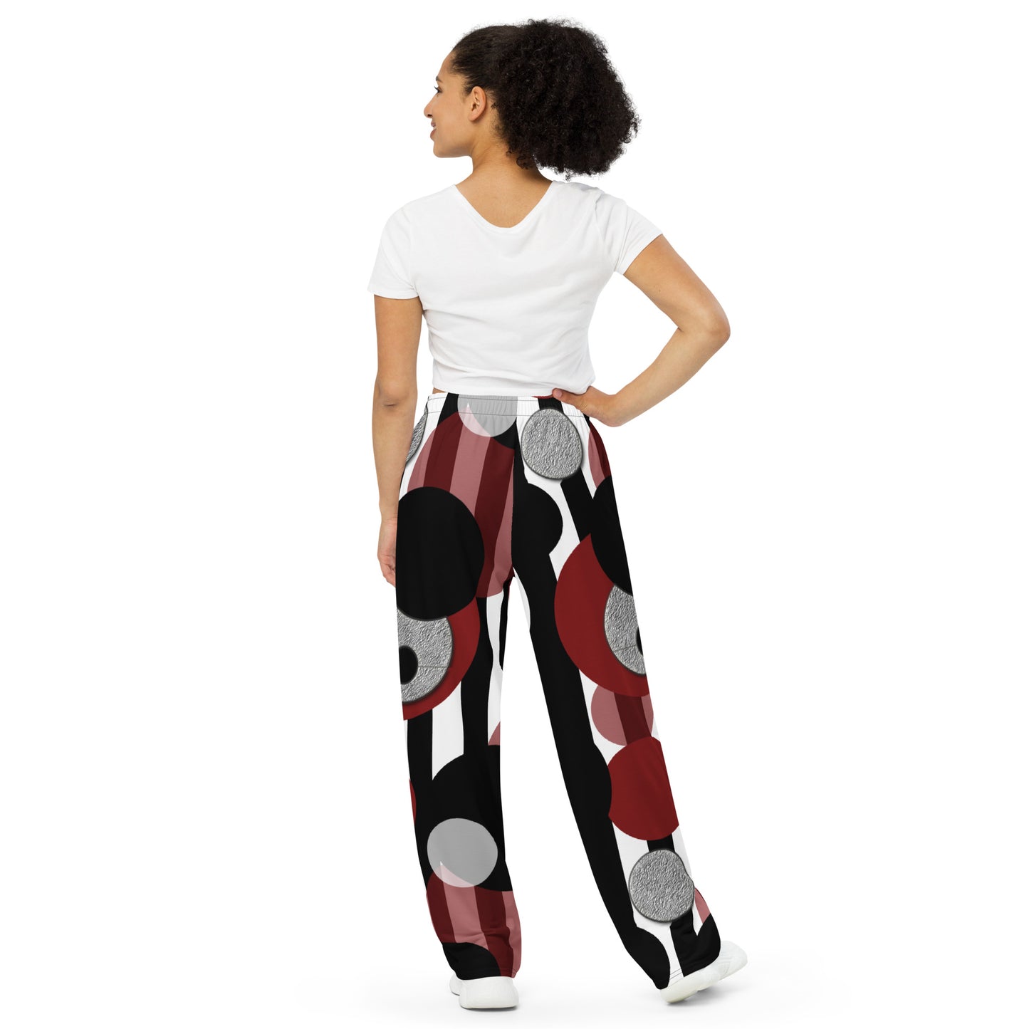 Black and White Stripes Red Dots All-over print unisex wide-leg pants