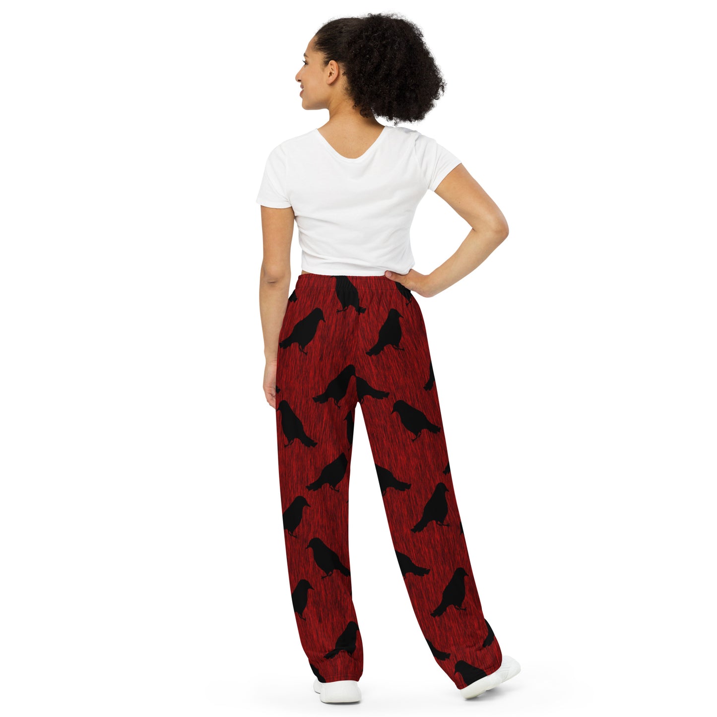 Ravens On Red All-over print unisex wide-leg pants