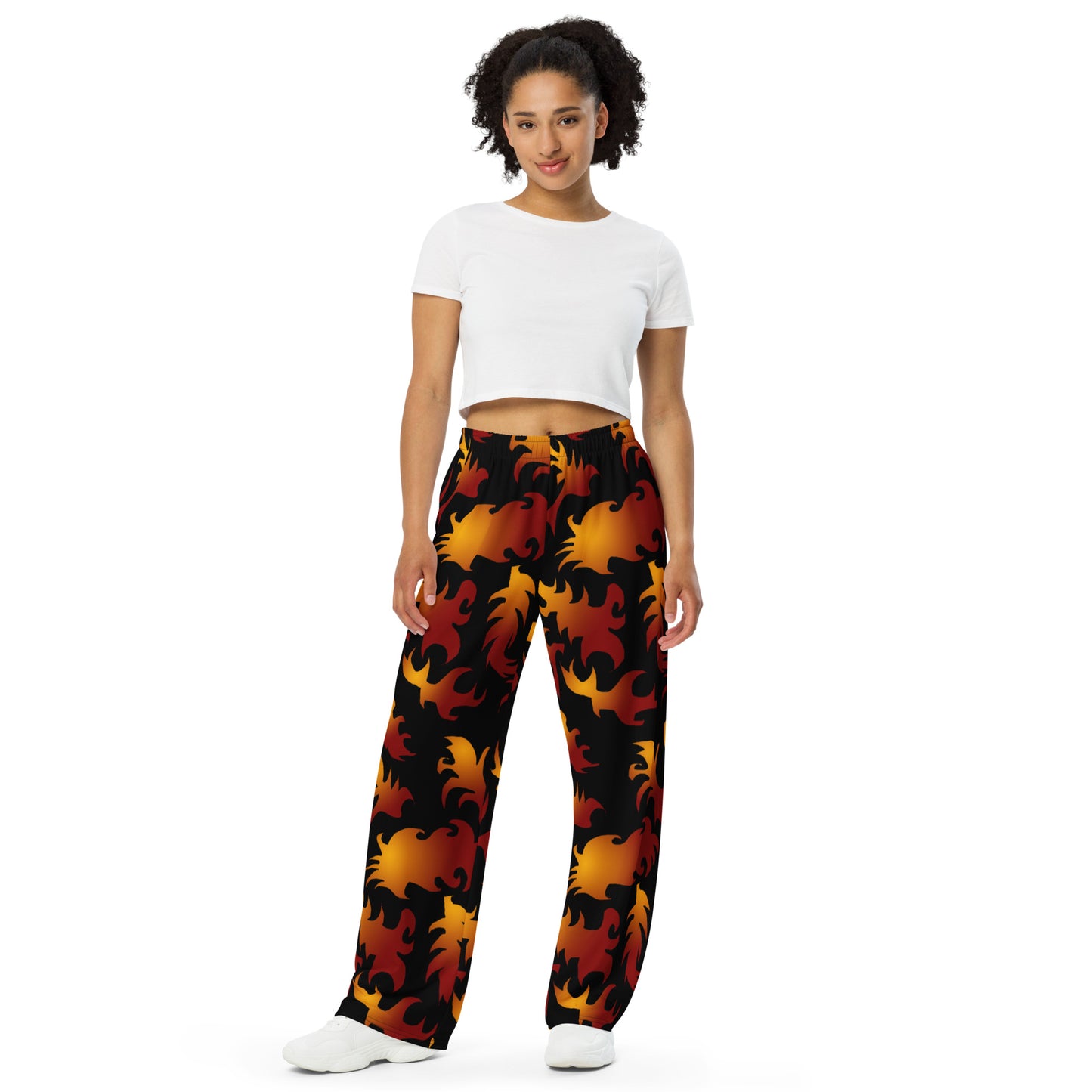 Abstract Flames Pattern All-over print unisex wide-leg pants