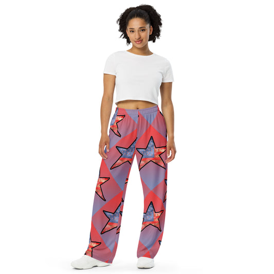 American Flag Star All-over print unisex wide-leg pants