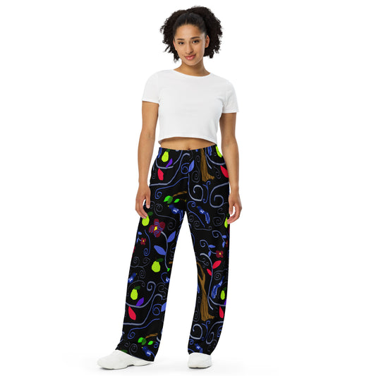 Birds and Scrolls All-over print unisex wide-leg pants