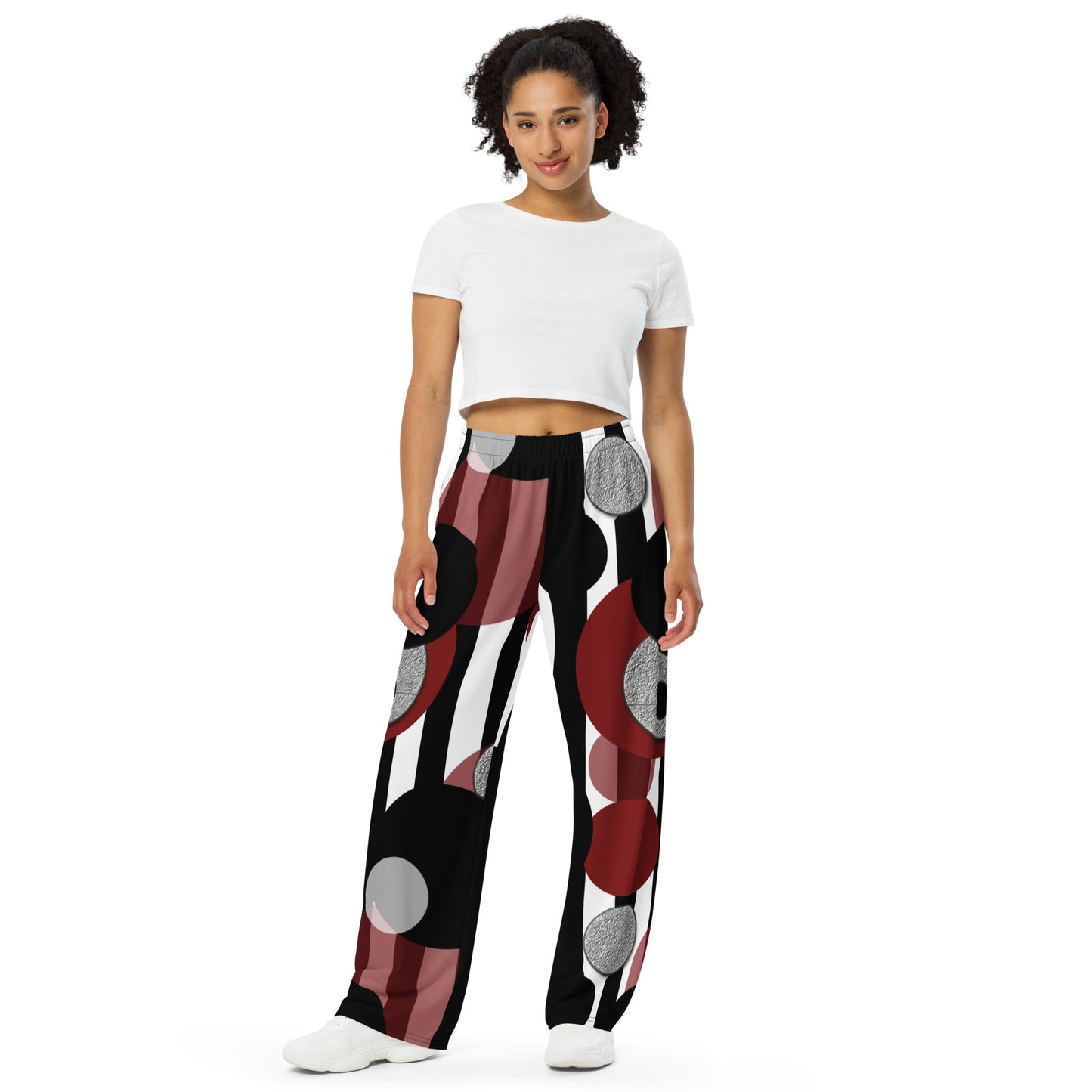 Black and White Stripes Red Dots All-over print unisex wide-leg pants