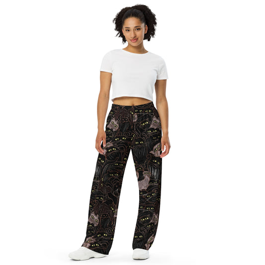 Black Cats All-over print unisex wide-leg pants