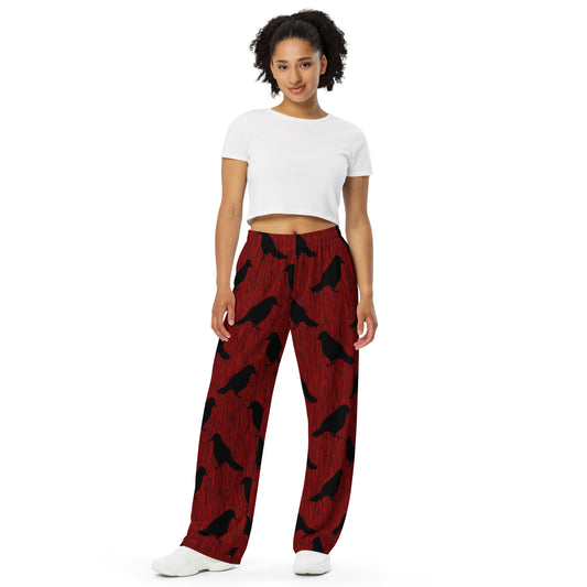 Ravens On Red All-over print unisex wide-leg pants