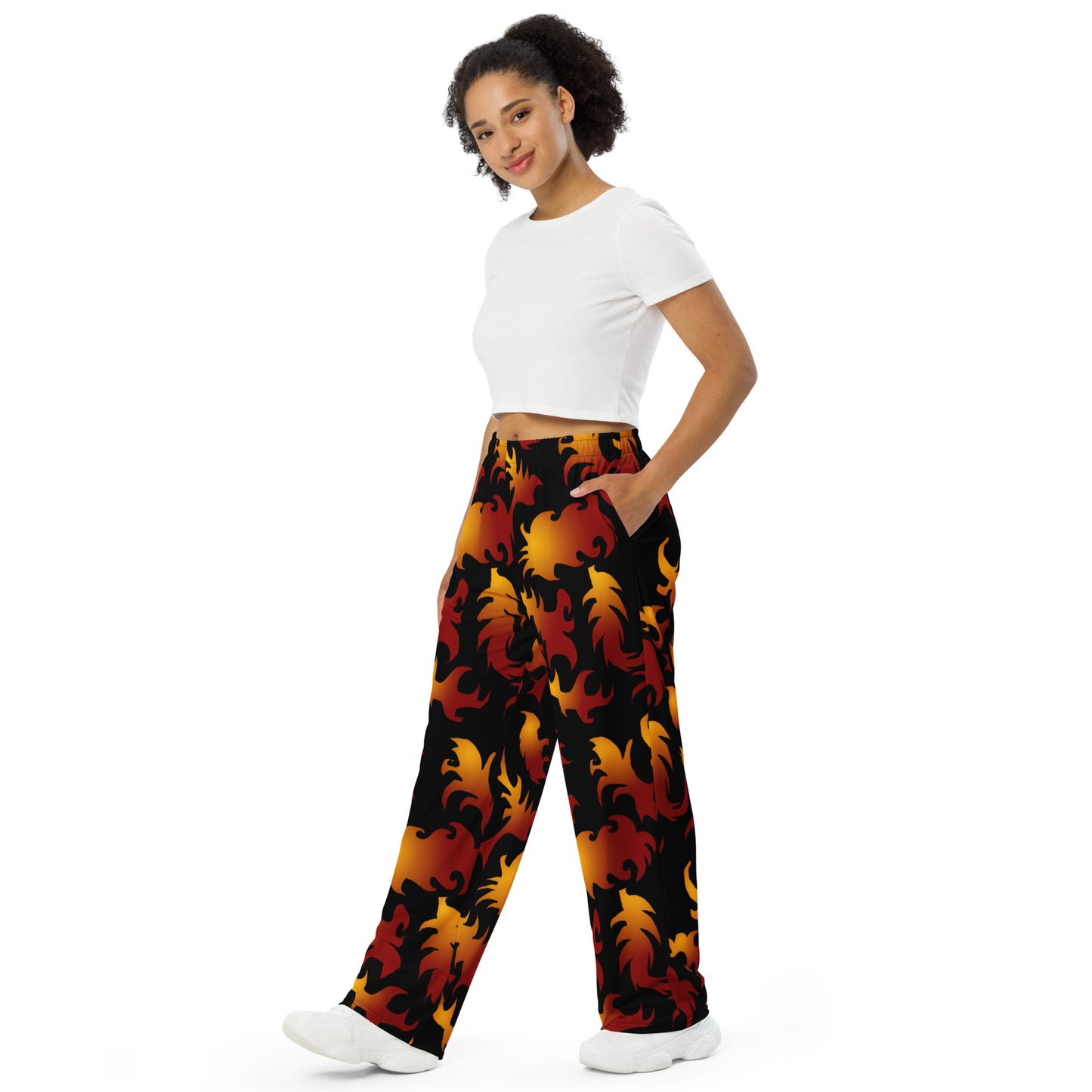 Abstract Flames Pattern All-over print unisex wide-leg pants