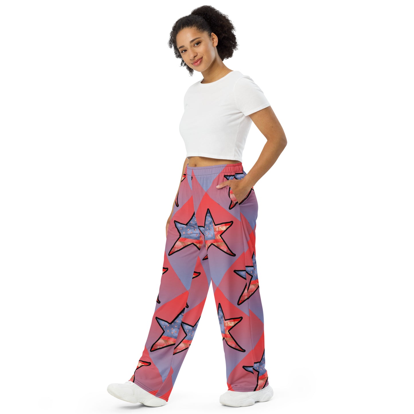 American Flag Star All-over print unisex wide-leg pants