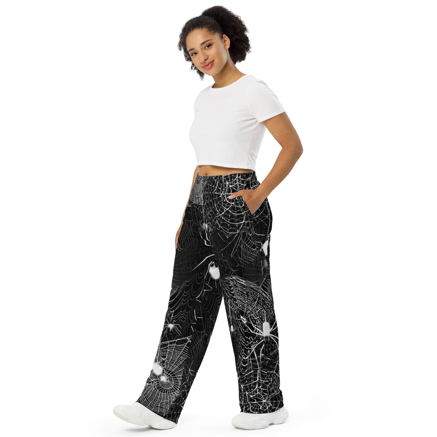 Black and White Spider Webs All-over print unisex wide-leg pants