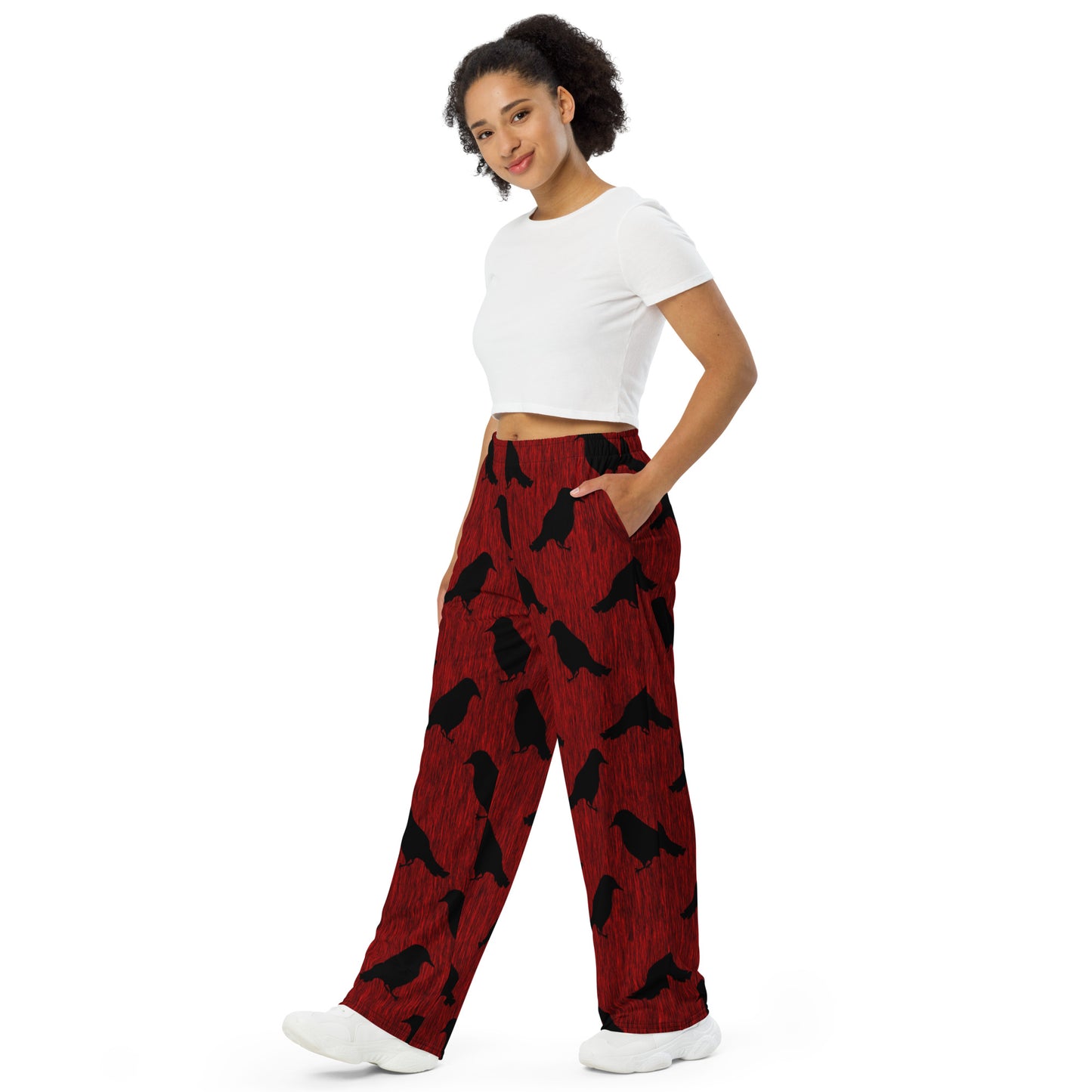 Ravens On Red All-over print unisex wide-leg pants