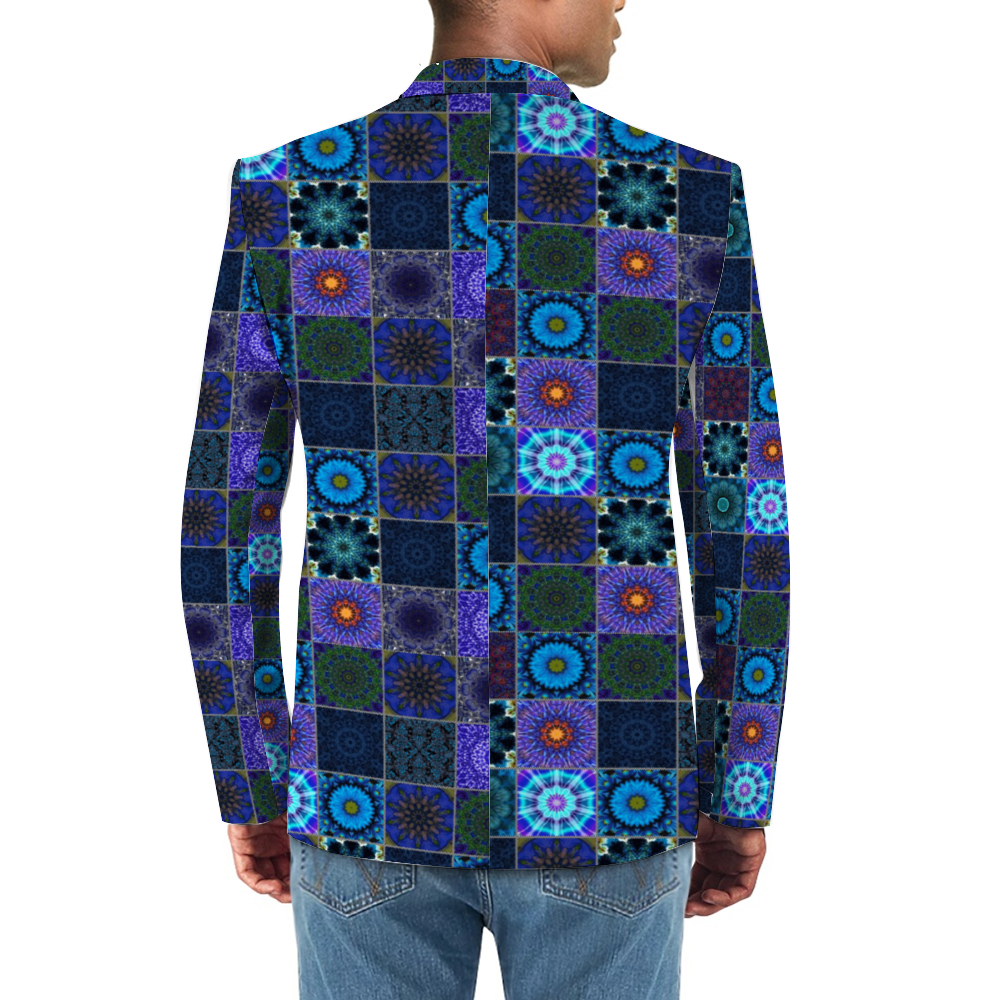 Blue Crazy Quilt All Over Print Men Casual Suit Blazer with Pockets Coat Fashion