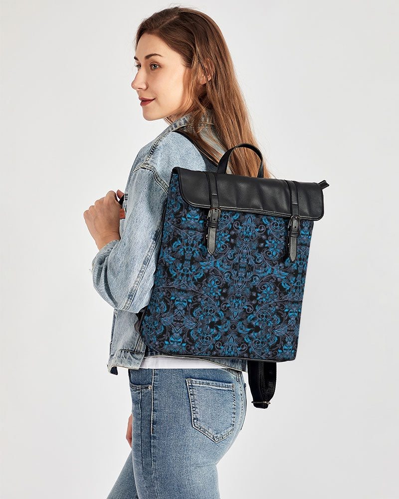 Blue Vines and Lace Casual Flap Backpack