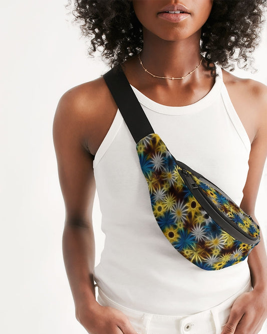 Blue and Yellow Glowing Daisies Crossbody Sling Bag