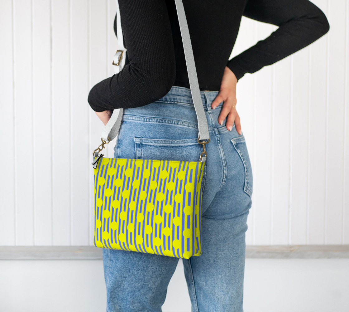 Blue and Yellow Stripes and Dots Vegan Crossbody Purse