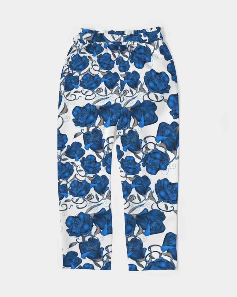 Blue Roses Women's All-Over Print Belted Tapered Pants